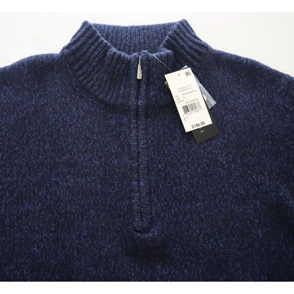 Men's Store Bloomingdale's Sz L Navy 1/4 Zip Merino Wool Mock Neck Sweater $198 - Picture 5 of 5